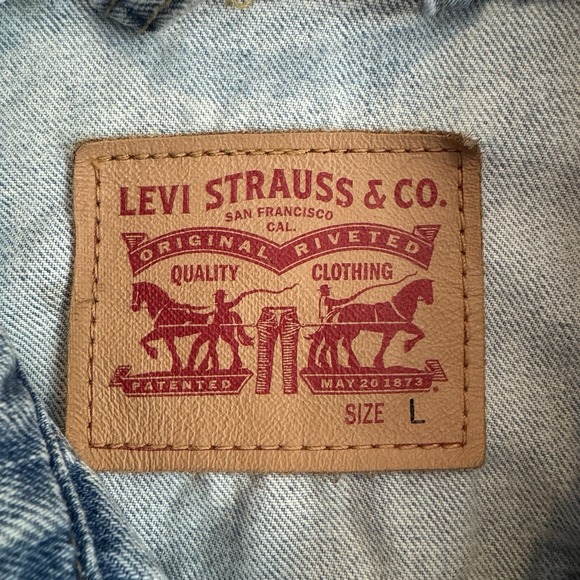 Levi's Men's Denim Trucker Vest Blue Cotton Sleeveless Jean Jacket Western Work - Picture 12 of 15